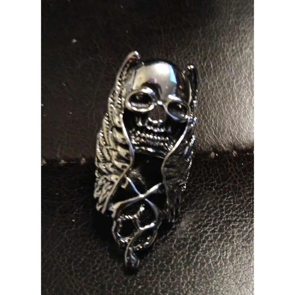 MENS Ring Antique Silver tone Skull Wings Snake Size 11 Rings